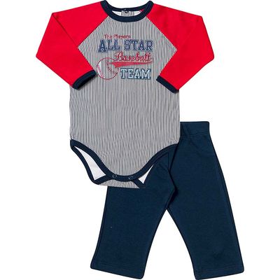 Conjunto Bebê Masculino Body e Calça Baseball Vicky