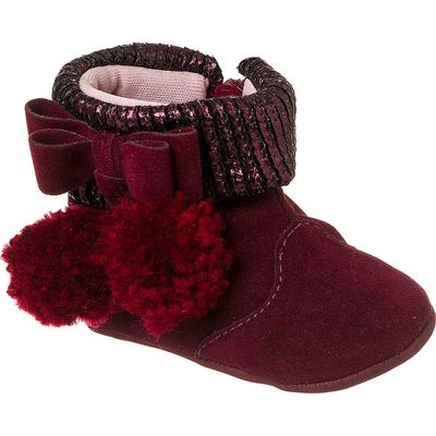 Bota Bebê Feminina Klin Recém-nascido Pompom Vinho